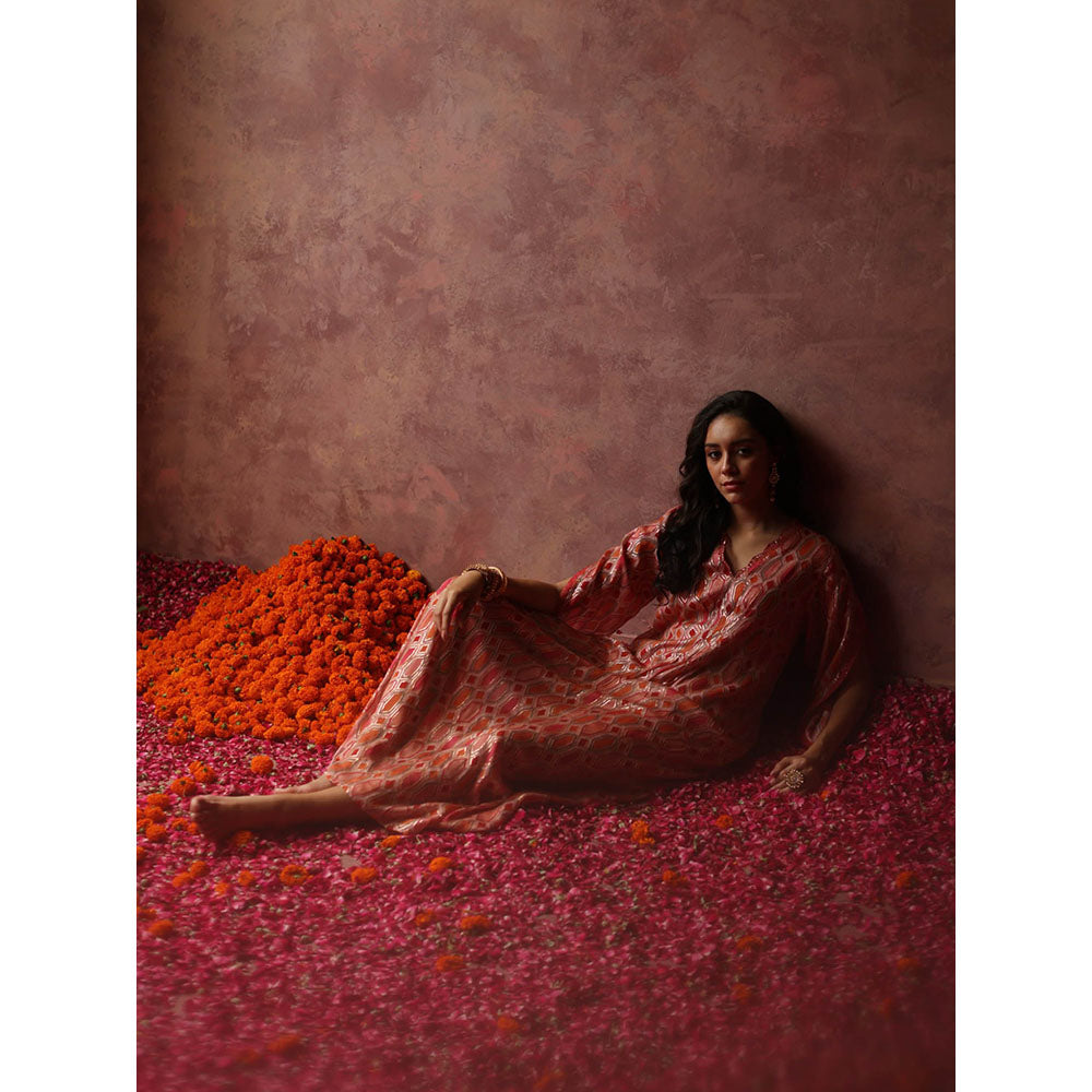 Begum Pret Inaya Peach Kaftan Dress (Set of 2)