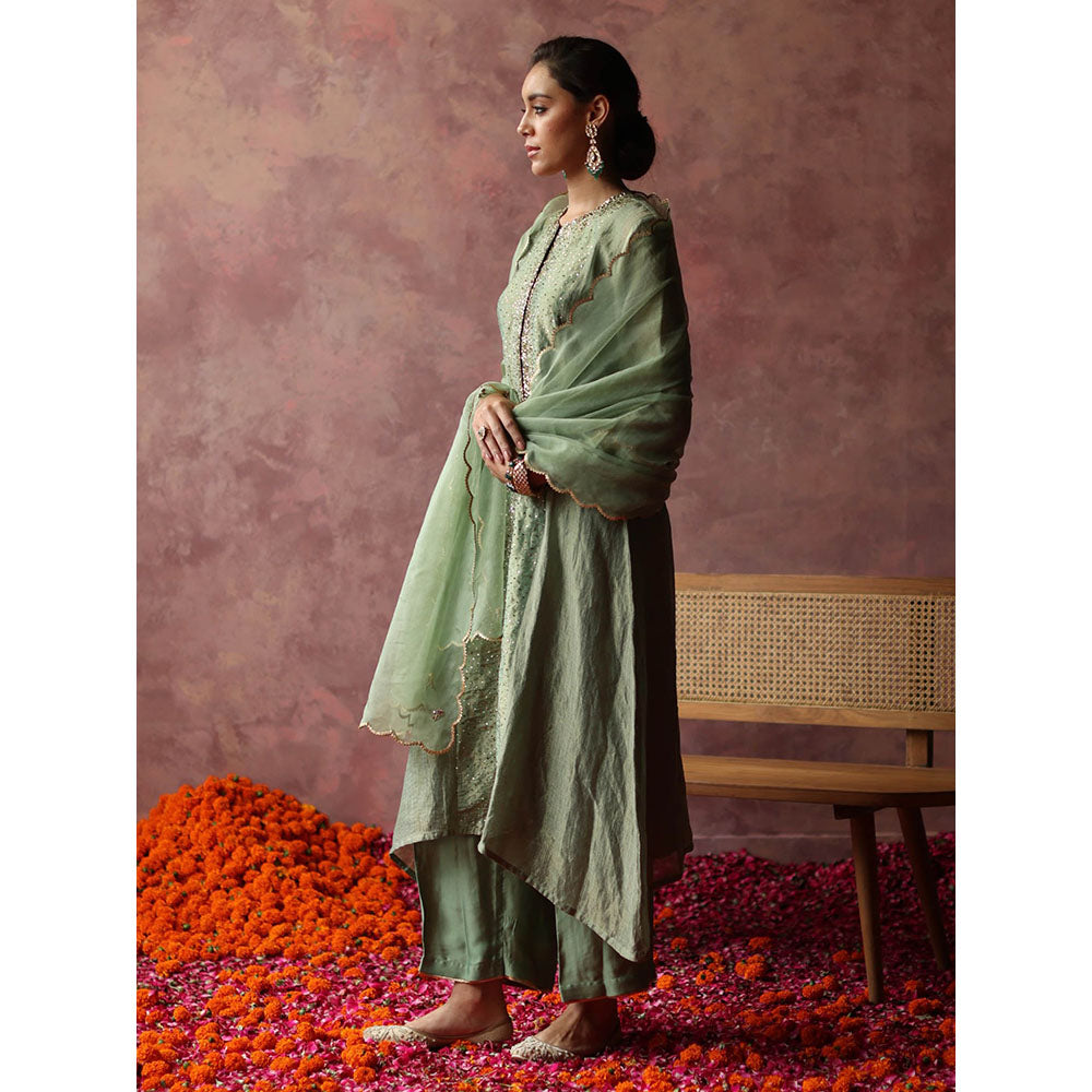 Begum Pret Paakizah Green Kurta (Set of 4)