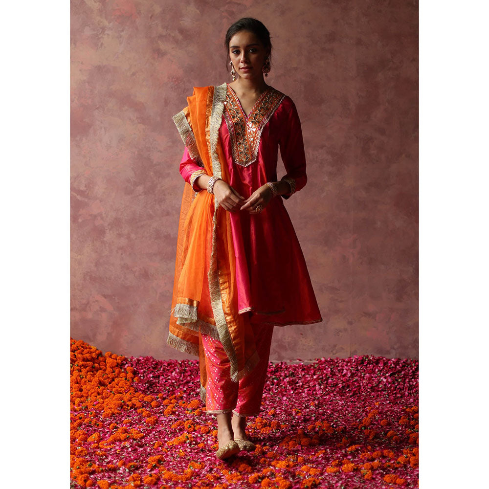 Begum Pret Rumi Pink Orange Kurta (Set of 3)