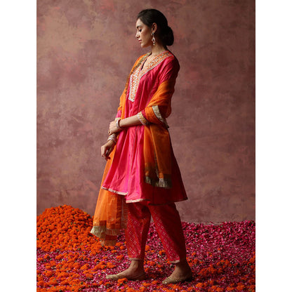 Begum Pret Rumi Pink Orange Kurta (Set of 3)