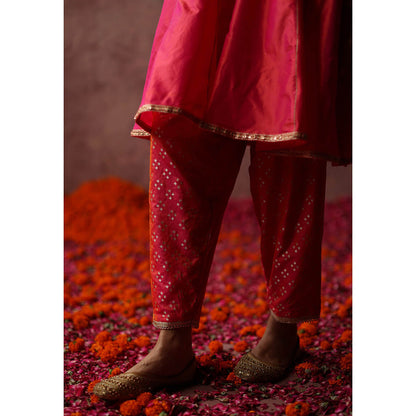 Begum Pret Rumi Pink Orange Kurta (Set of 3)