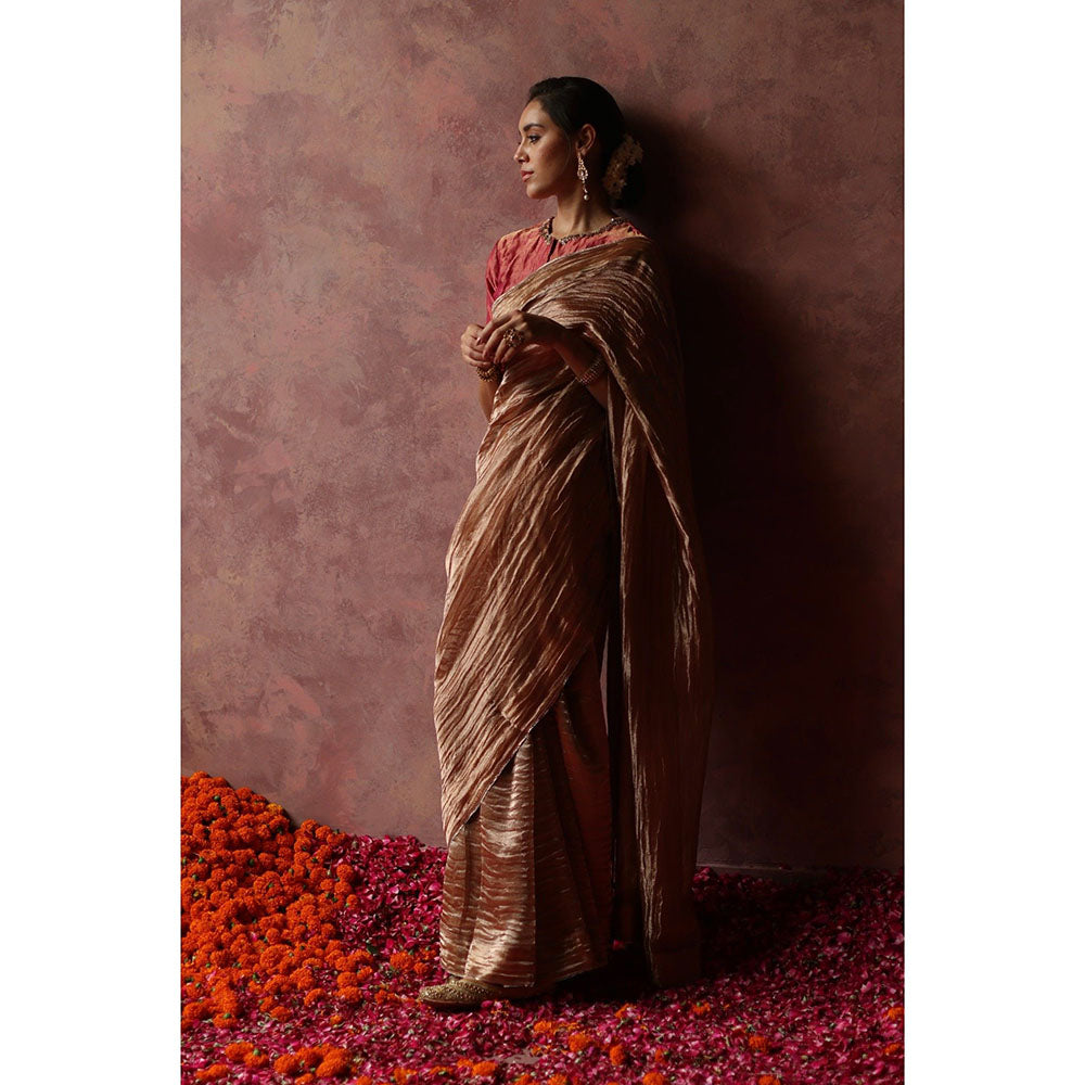Begum Pret Kalista Taupe Saree with Stitched Blouse