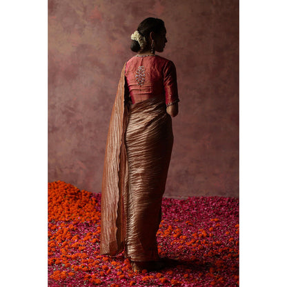 Begum Pret Kalista Taupe Saree with Stitched Blouse