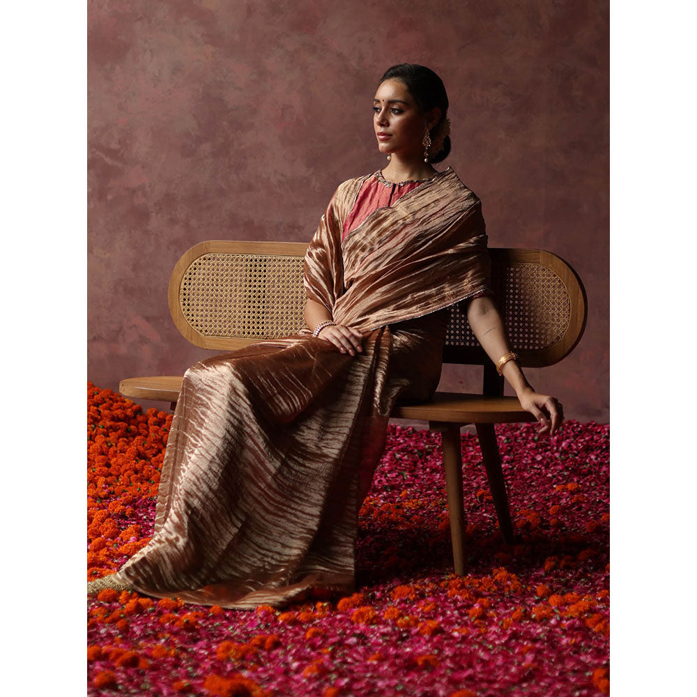 Begum Pret Kalista Taupe Saree with Stitched Blouse