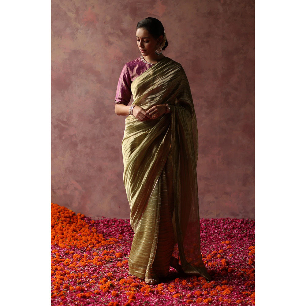 Begum Pret Kalista Olive Saree with Stitched Blouse