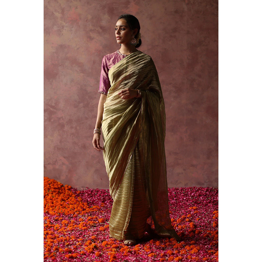 Begum Pret Kalista Olive Saree with Stitched Blouse