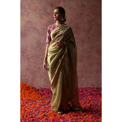 Begum Pret Kalista Olive Saree with Stitched Blouse