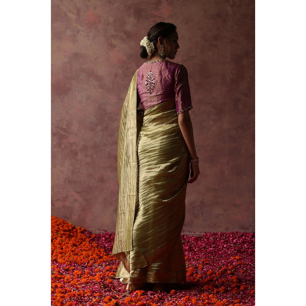 Begum Pret Kalista Olive Saree with Stitched Blouse