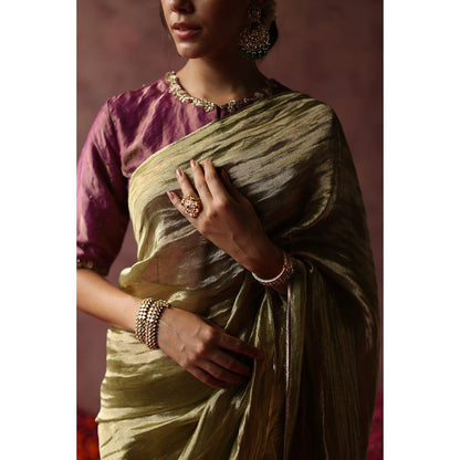Begum Pret Kalista Olive Saree with Stitched Blouse