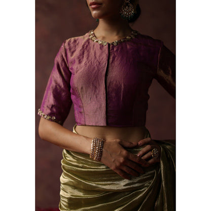 Begum Pret Kalista Olive Saree with Stitched Blouse