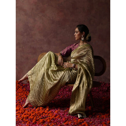 Begum Pret Kalista Olive Saree with Stitched Blouse