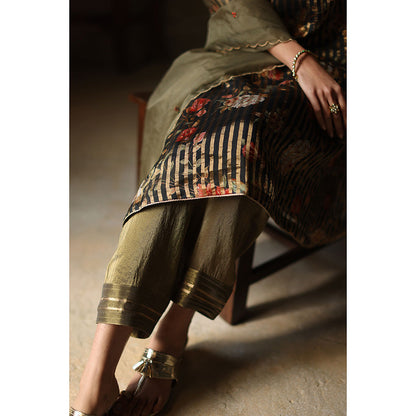 Begum Pret Ikai Black Kurta with Pant and Dupatta (Set of 3)