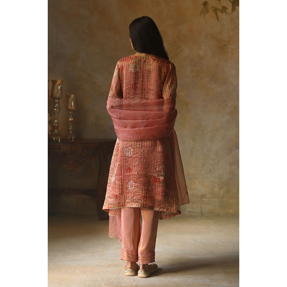 Begum Pret Ikai Peach Kurta with Pant and Dupatta (Set of 3)