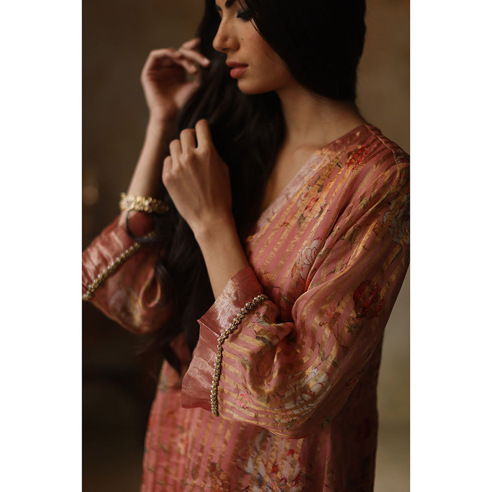 Begum Pret Ikai Peach Kurta with Pant and Dupatta (Set of 3)