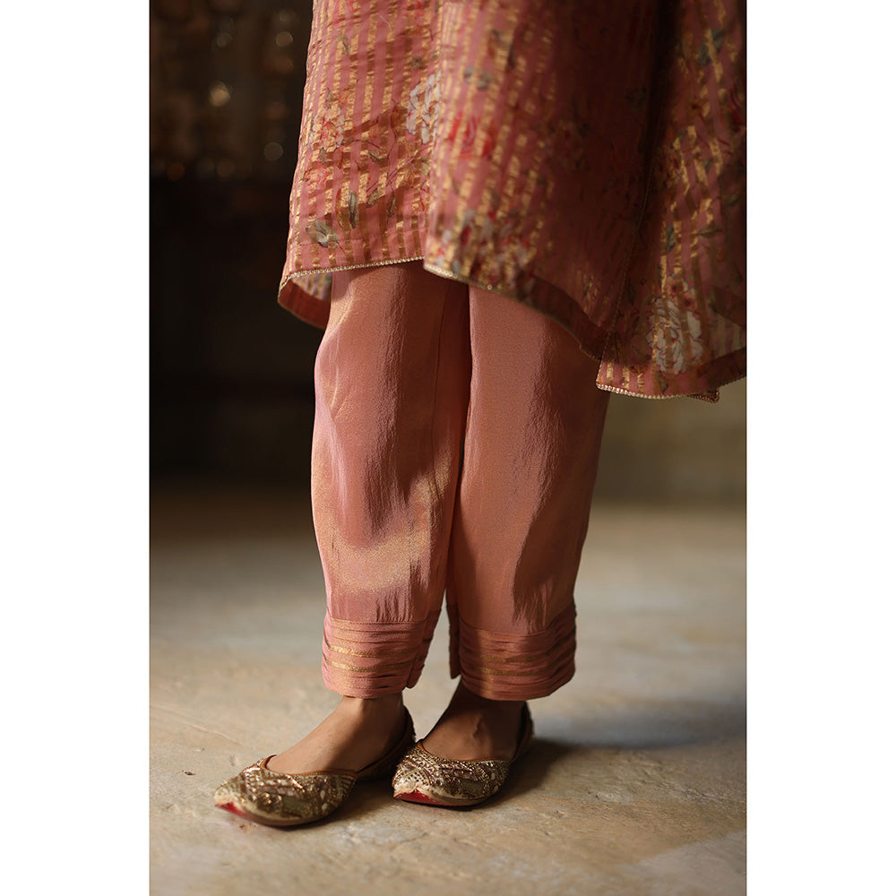 Begum Pret Ikai Peach Kurta with Pant and Dupatta (Set of 3)