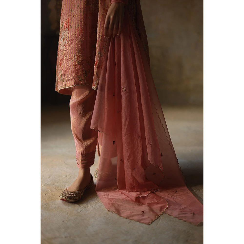 Begum Pret Ikai Peach Kurta with Pant and Dupatta (Set of 3)