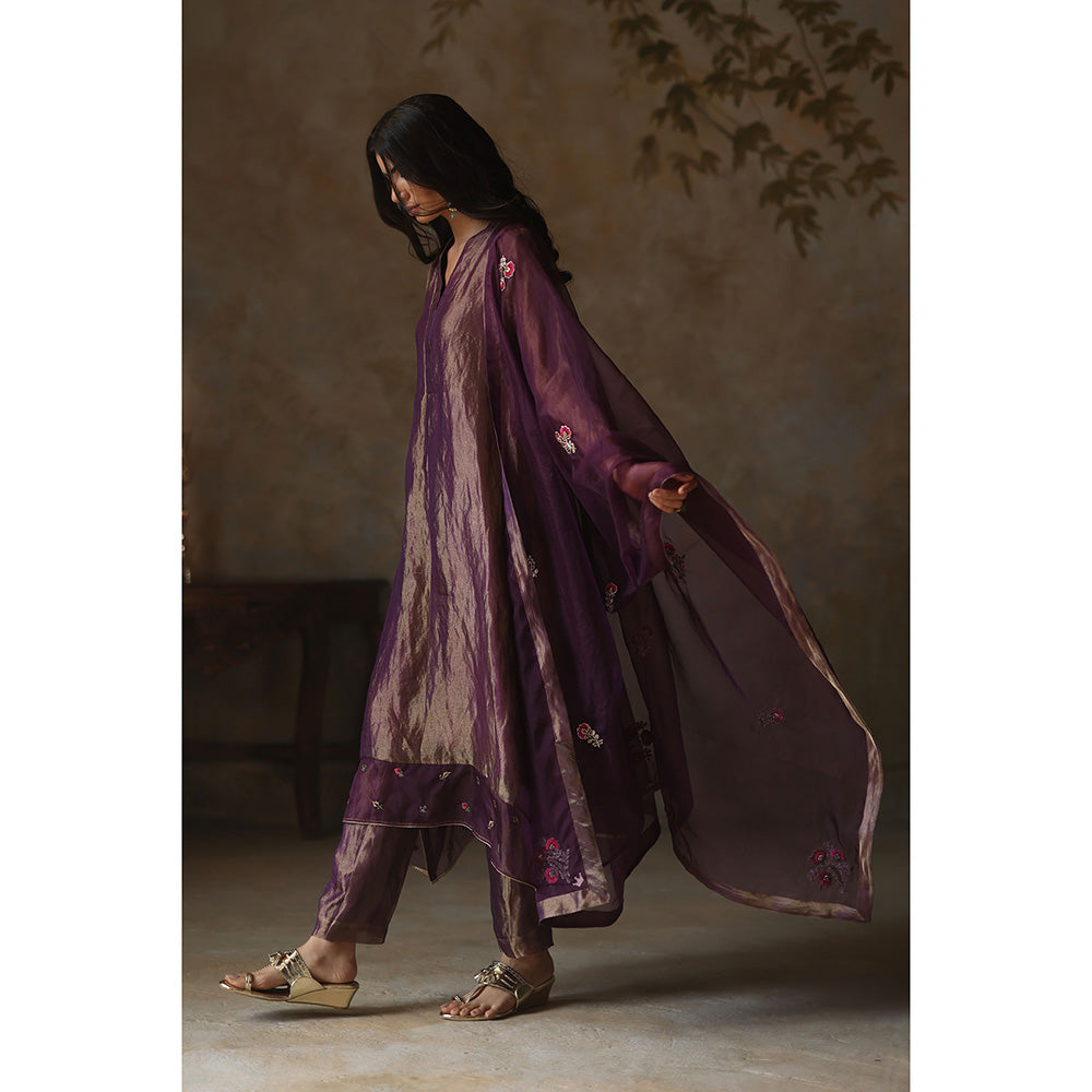 Begum Pret Ayat Metallic Purple Kurta with Pant and Dupatta (Set of 3)