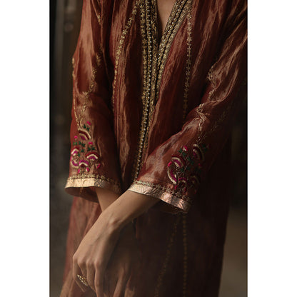 Begum Pret Asma Burnt Orange Kurta with Pant and Dupatta (Set of 3)