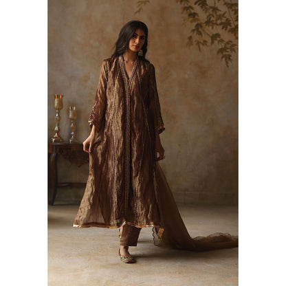 Begum Pret Asma Gold Kurta with Pant and Dupatta (Set of 3)