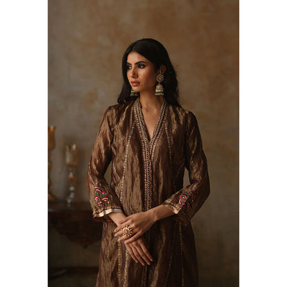 Begum Pret Asma Gold Kurta with Pant and Dupatta (Set of 3)