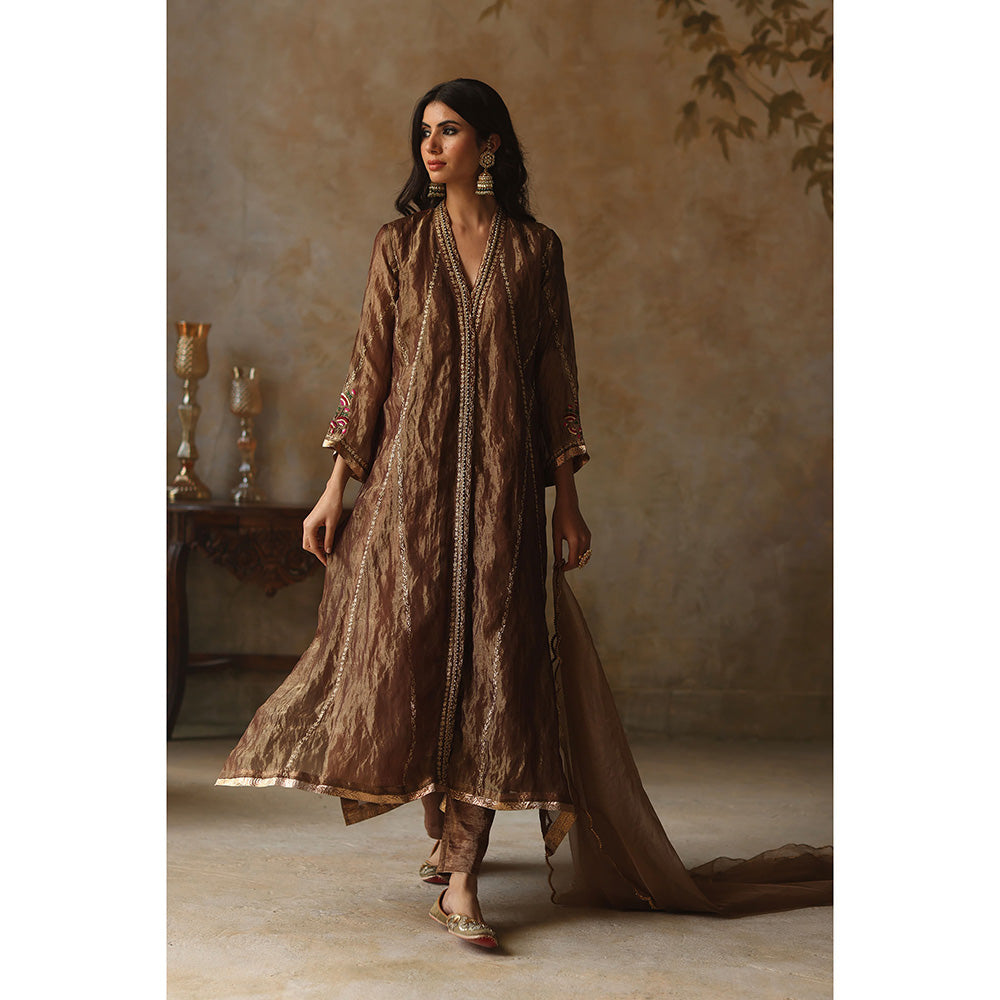 Begum Pret Asma Gold Kurta with Pant and Dupatta (Set of 3)