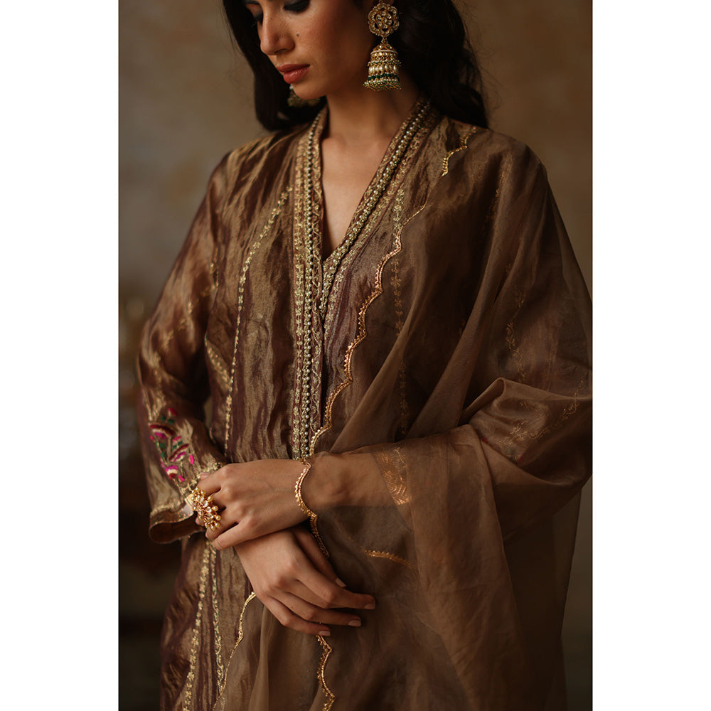Begum Pret ASMA Gold Kurta with Pant & Dupatta (Set of 3)
