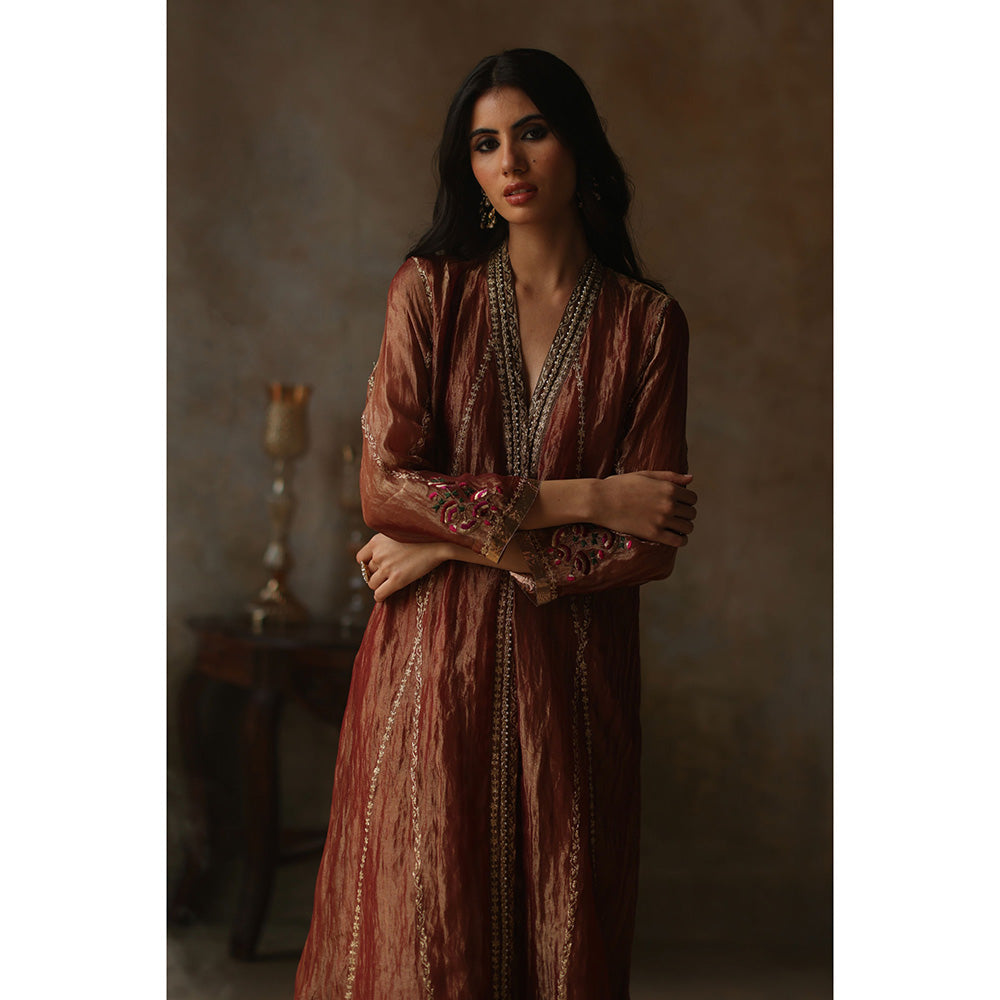 Begum Pret ASMA Rust Kurta with Pant & Dupatta (Set of 3)