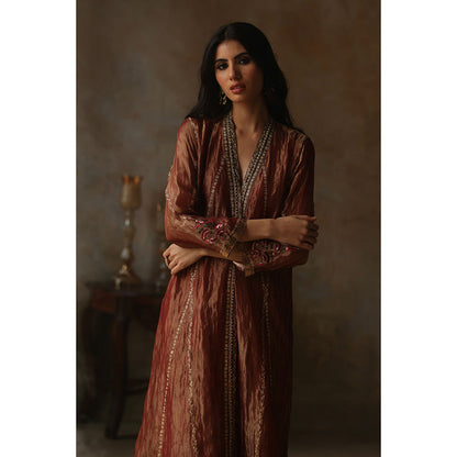 Begum Pret ASMA Rust Kurta with Pant & Dupatta (Set of 3)