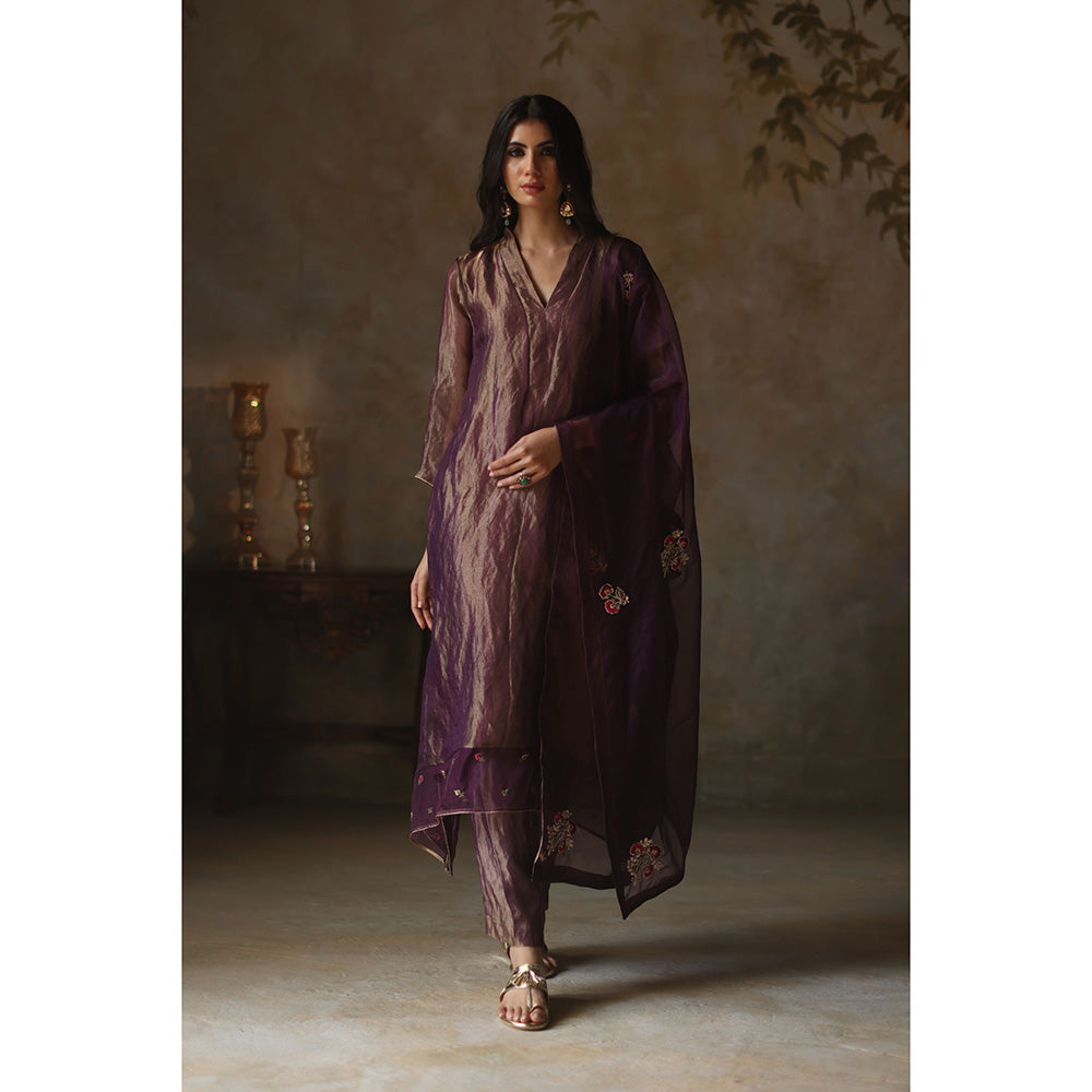 Begum Pret AYAT Purple Kurta with Pant & Dupatta (Set of 3)