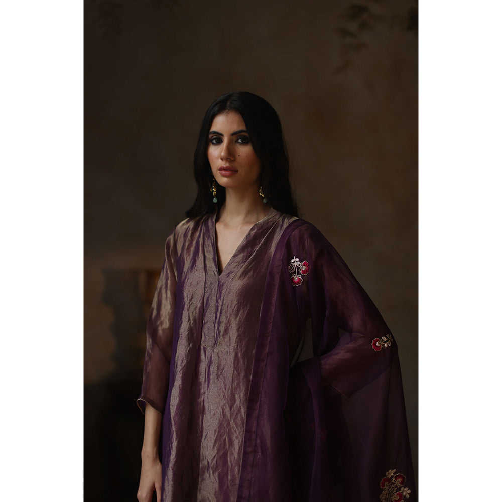 Begum Pret AYAT Purple Kurta with Pant & Dupatta (Set of 3)