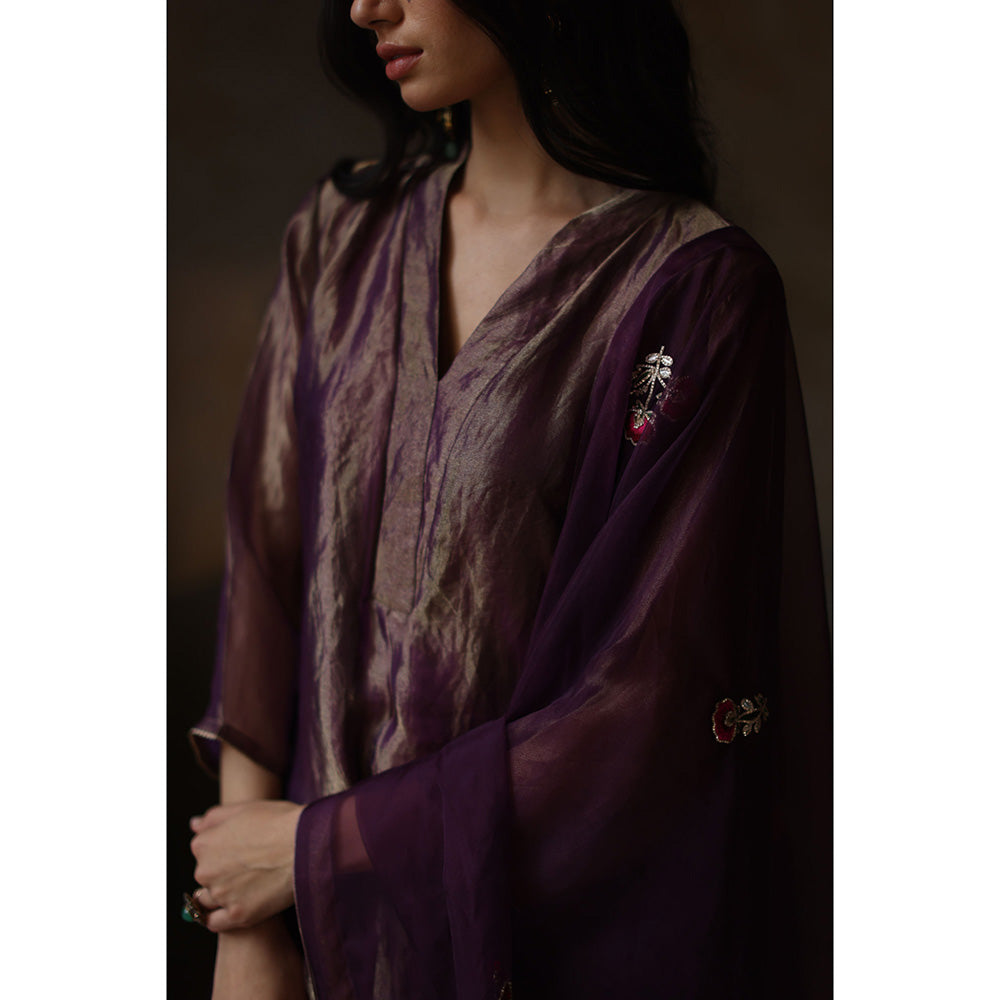 Begum Pret AYAT Purple Kurta with Pant & Dupatta (Set of 3)