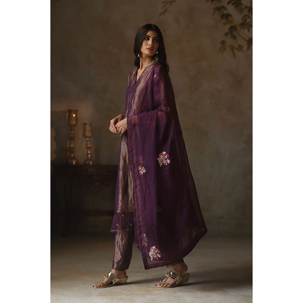 Begum Pret AYAT Purple Kurta with Pant & Dupatta (Set of 3)