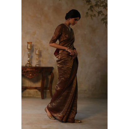Begum Pret FARHANA Brown Embellished Saree with Stitched Blouse