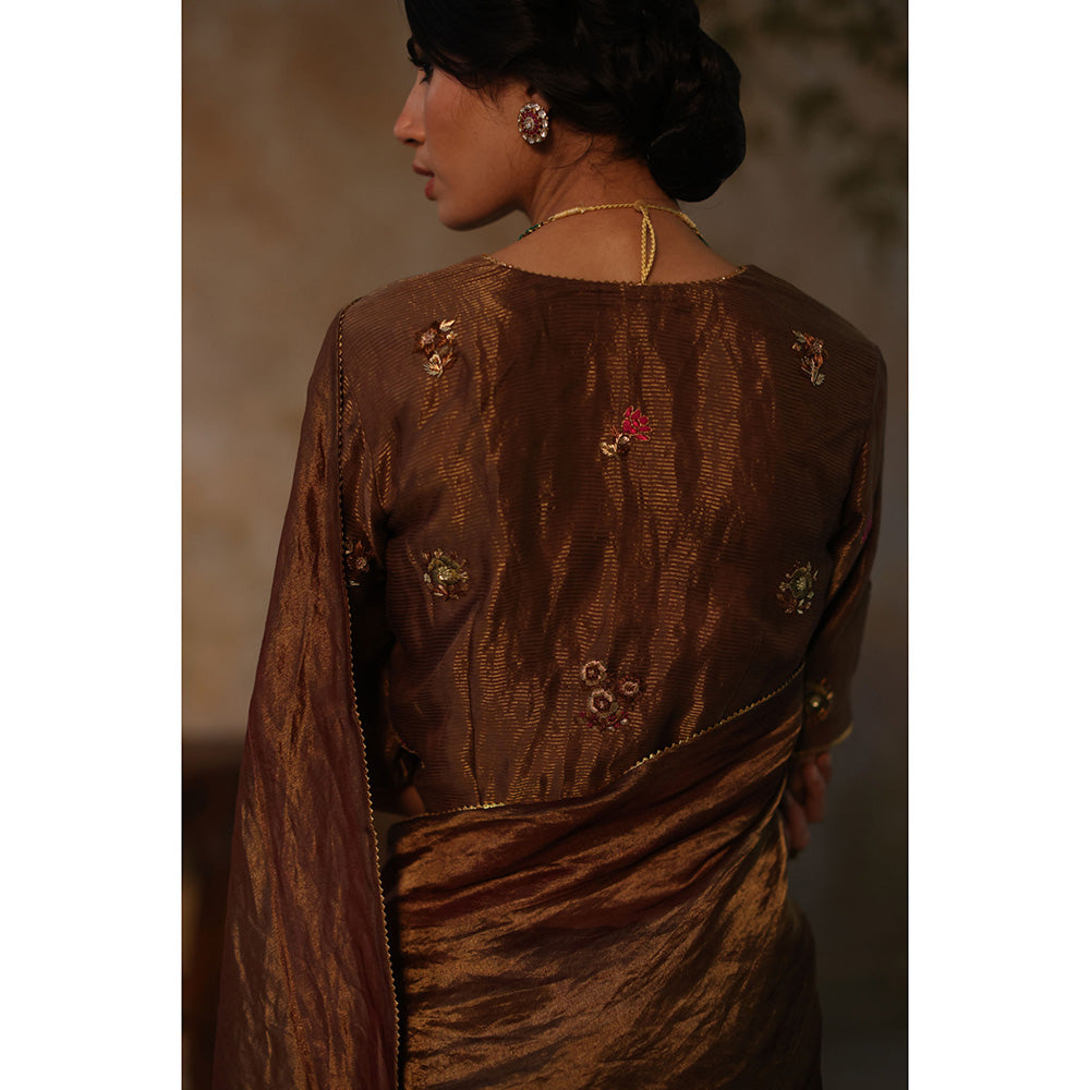 Begum Pret FARHANA Brown Embellished Saree with Stitched Blouse