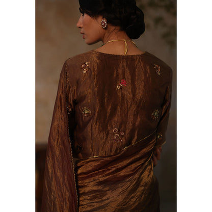 Begum Pret FARHANA Brown Embellished Saree with Stitched Blouse