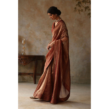 Begum Pret FARHANA Rust Embellished Saree with Stitched Blouse