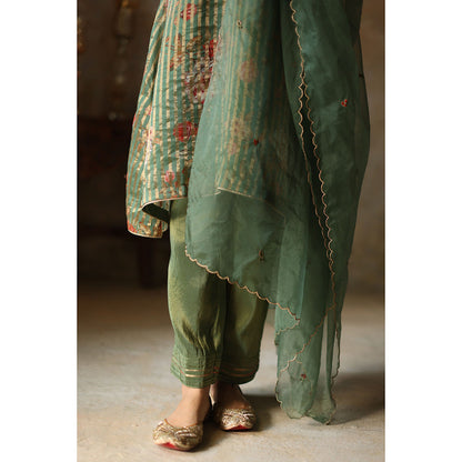 Begum Pret IKAI Sea Green Floral Kurta with Pant & Dupatta (Set of 3)