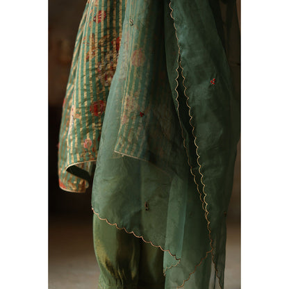 Begum Pret IKAI Sea Green Floral Kurta with Pant & Dupatta (Set of 3)