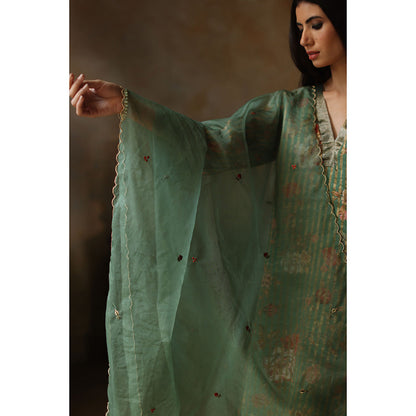 Begum Pret IKAI Sea Green Floral Kurta with Pant & Dupatta (Set of 3)
