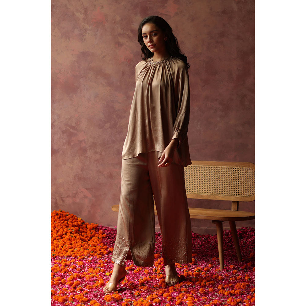 Begum Pret ISHAAIRA Gold Embellished Top & Palazzo (Set of 2)