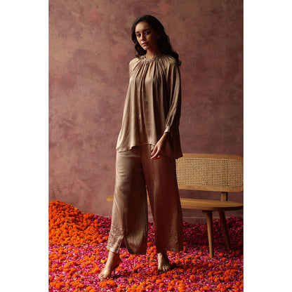 Begum Pret ISHAAIRA Gold Embellished Top & Palazzo (Set of 2)
