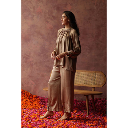 Begum Pret ISHAAIRA Gold Embellished Top & Palazzo (Set of 2)