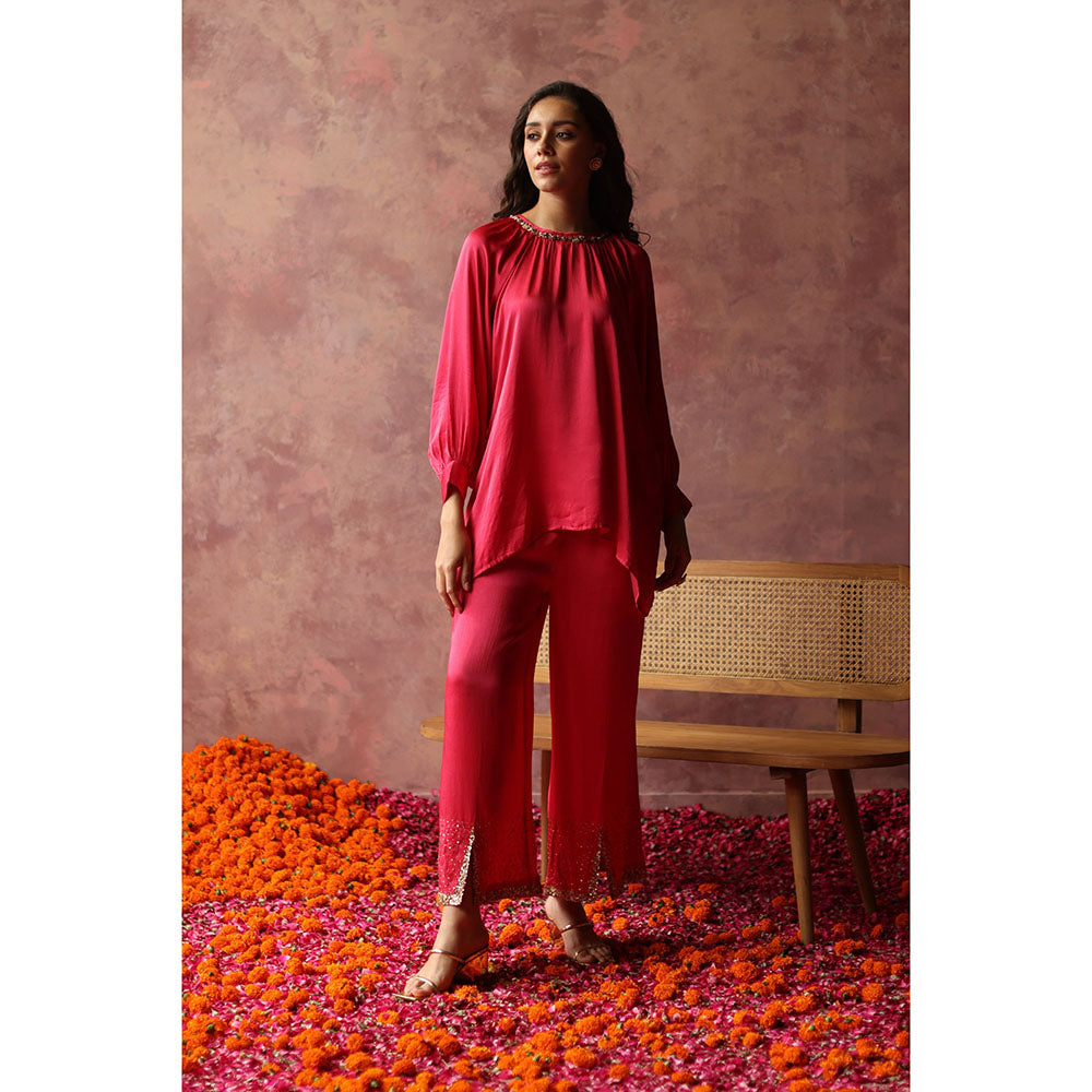 Begum Pret ISHAAIRA Pink Embellished Palazzo (Set of 2)