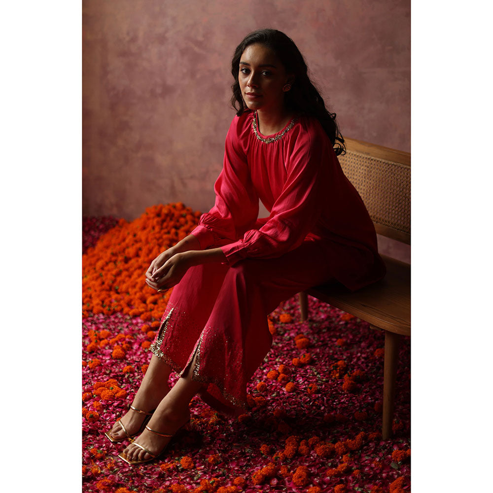 Begum Pret ISHAAIRA Pink Embellished Palazzo (Set of 2)