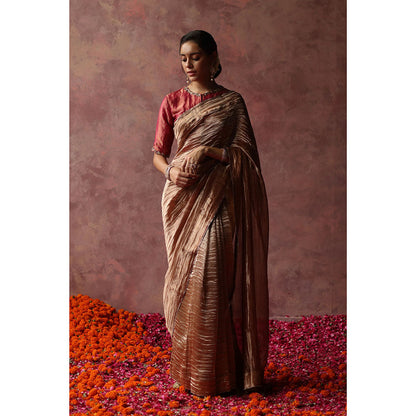 Begum Pret KALISTA Gold Embellished Saree with Pink Stitched Blouse