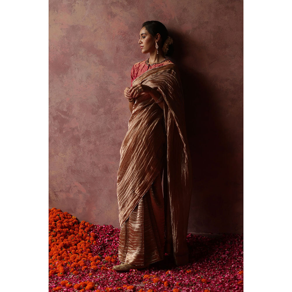 Begum Pret KALISTA Gold Embellished Saree with Pink Stitched Blouse