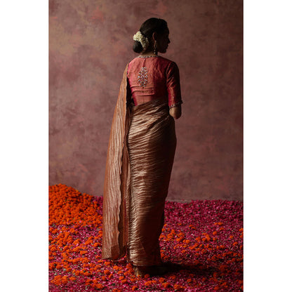Begum Pret KALISTA Gold Embellished Saree with Pink Stitched Blouse
