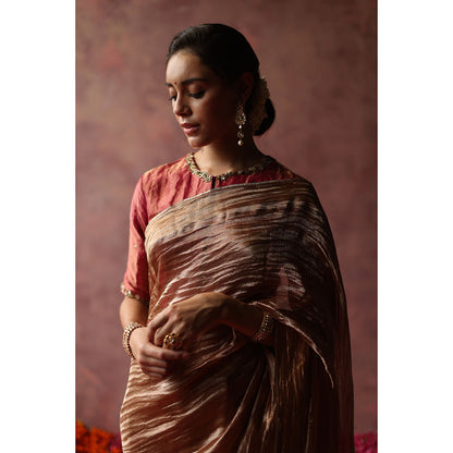 Begum Pret KALISTA Gold Embellished Saree with Pink Stitched Blouse