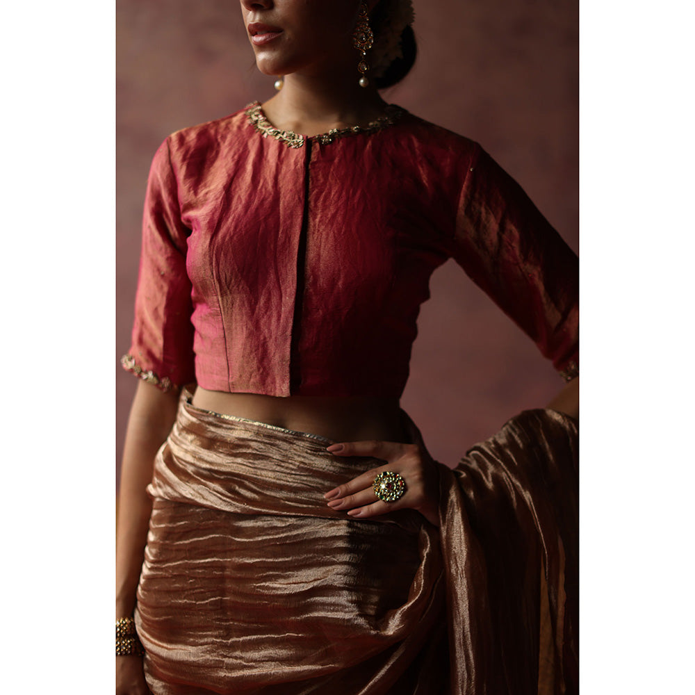 Begum Pret KALISTA Gold Embellished Saree with Pink Stitched Blouse