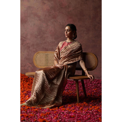 Begum Pret KALISTA Gold Embellished Saree with Pink Stitched Blouse